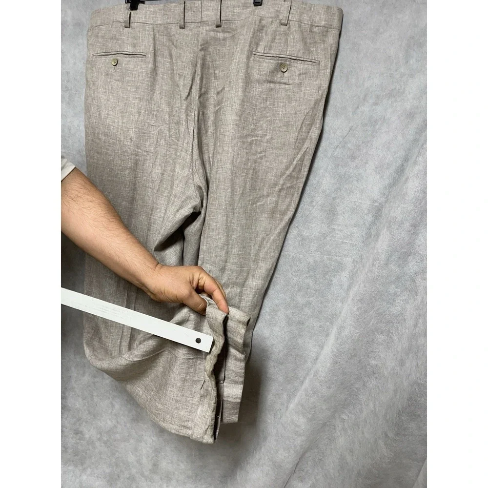 Oak Hill Pants Men 50x33 DXL Linen Rayon Adjustable Waist Hopsack Pleated Cuffs